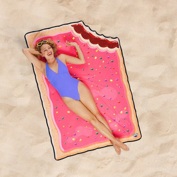 Woman Lying On Toaster Tart Beach Blanket