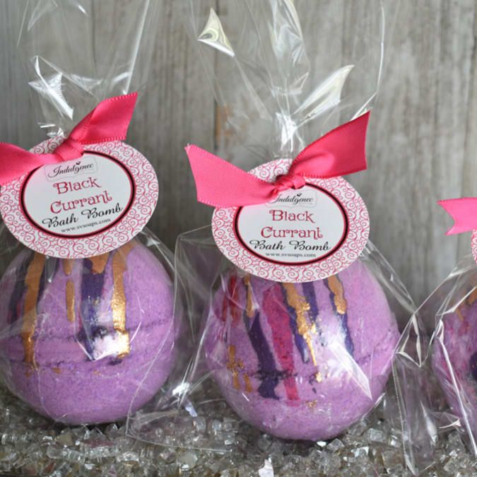 3 Black Currant Bath Bombs In Gift Wrapping