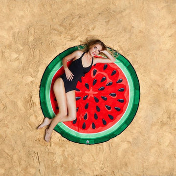 Woman Lying On Watermelon Beach Blanket 