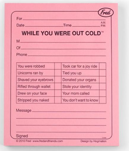Out Cold Memo Pad Without Packaging